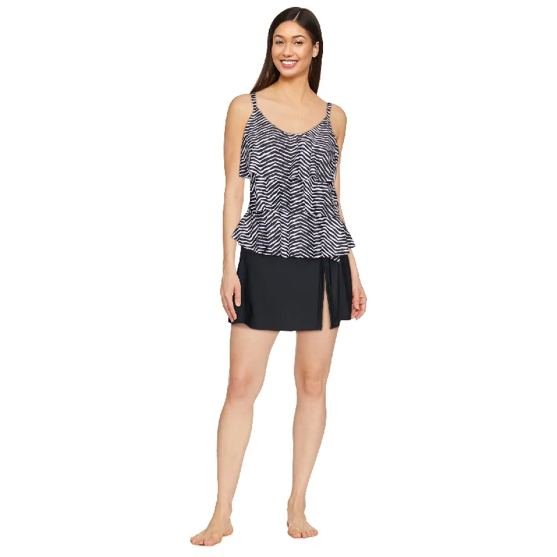ACX Active Pink Women's Black/White Ruffle Tankini Classic Swimsuit Design
