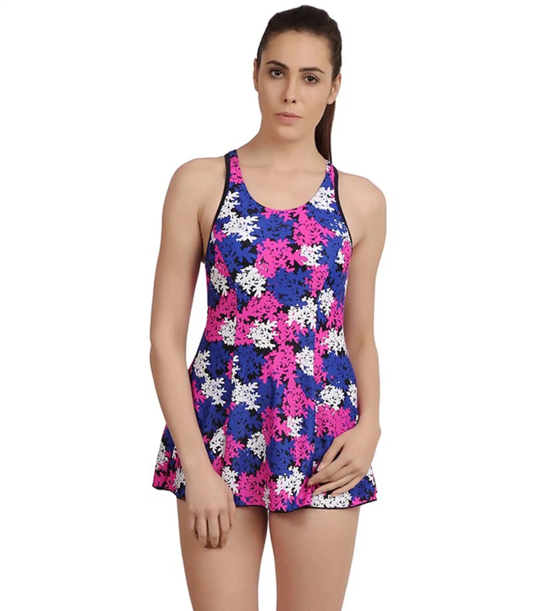 Women's Endurance 10 Printed Swimdress - Navy & Ecstatic Solid Color Swimsuit