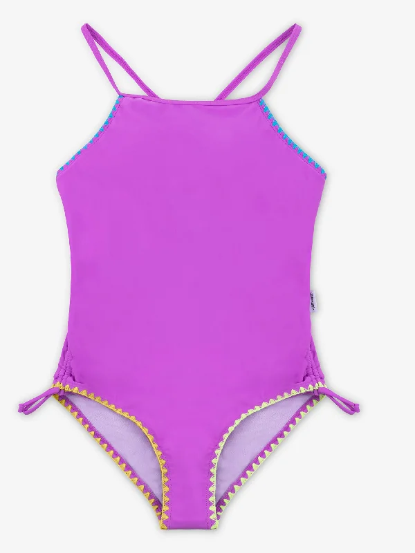 Embroidered Trim One Piece Swimsuit - Orchid Two-Piece Beachwear