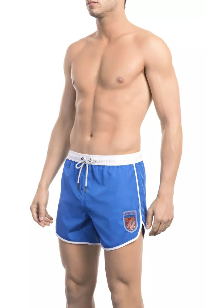 Bikkembergs Blue Polyester Mens Swim Short Deep-V Swimsuit Design