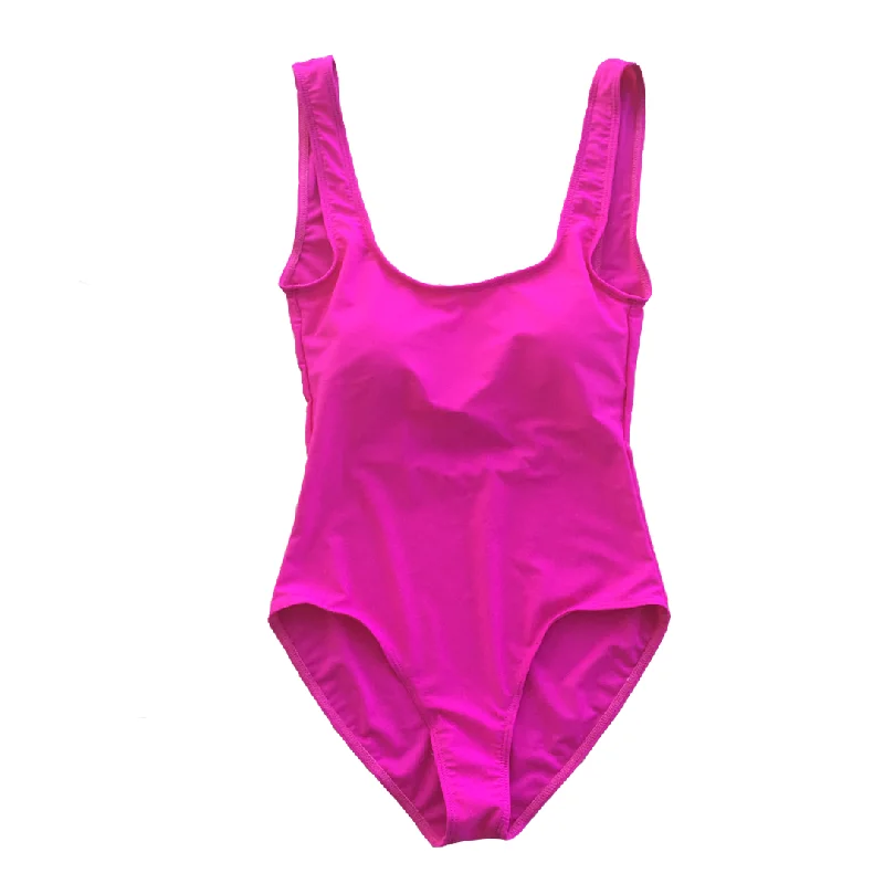 Blank Hot Pink One Piece Swimsuit Mesh Detail Bikini