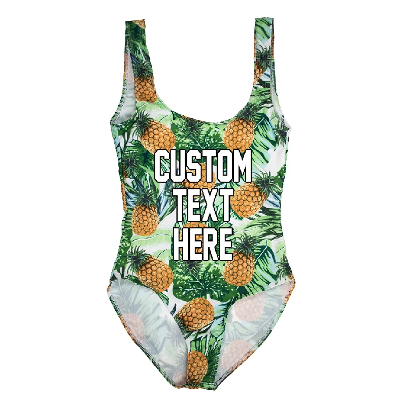 Custom Text Pineapple One Piece Swimsuit Adjustable Bikini Bottoms