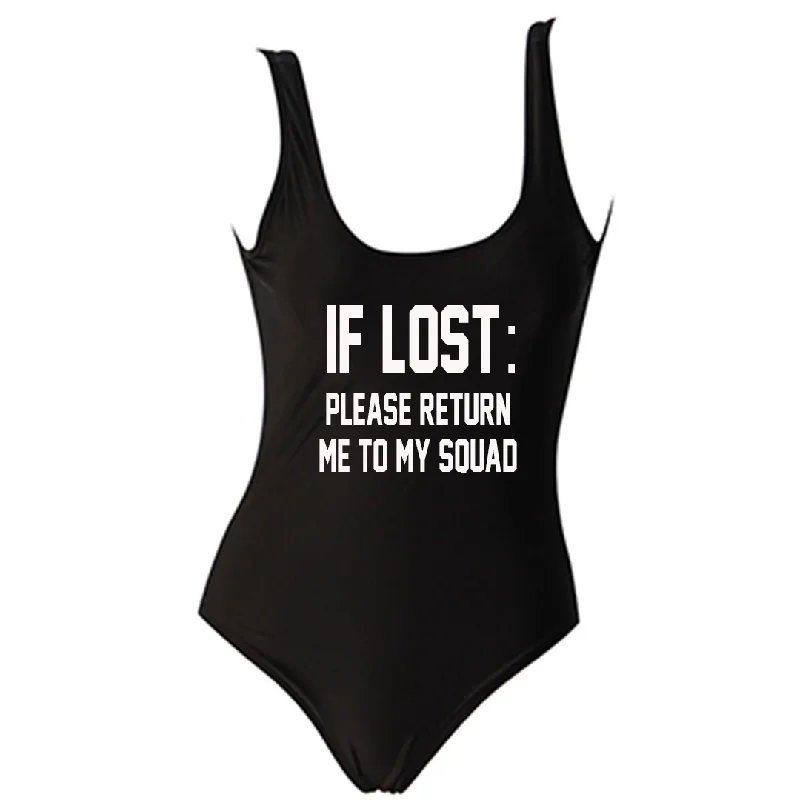 If Lost: Return Me to My Squad Black One Piece Swimsuit Sexy Cutout Swimsuit