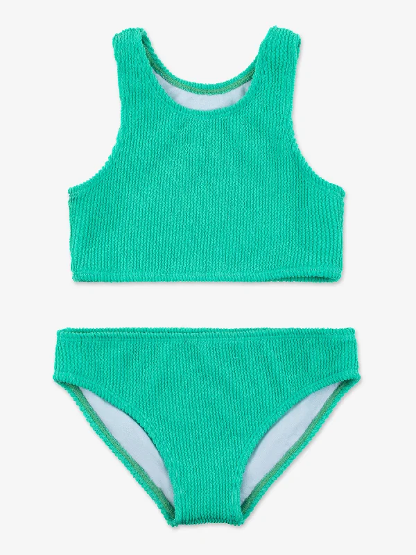Crinkle Two Piece Tankini Swimsuit - Aqua Trendy Swimwear Set