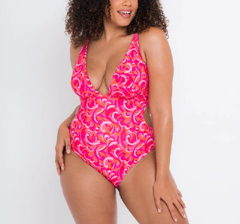 Curvy Kate Swimwear Retro Wave Pink Print Mix Non Wired One Piece CS026606 Elegant Ruffled Bikini Curvy Kate Swimwear Retro Wave Pink Print Mix Non Wired One Piece CS026606 Elegant Ruffled Bikini