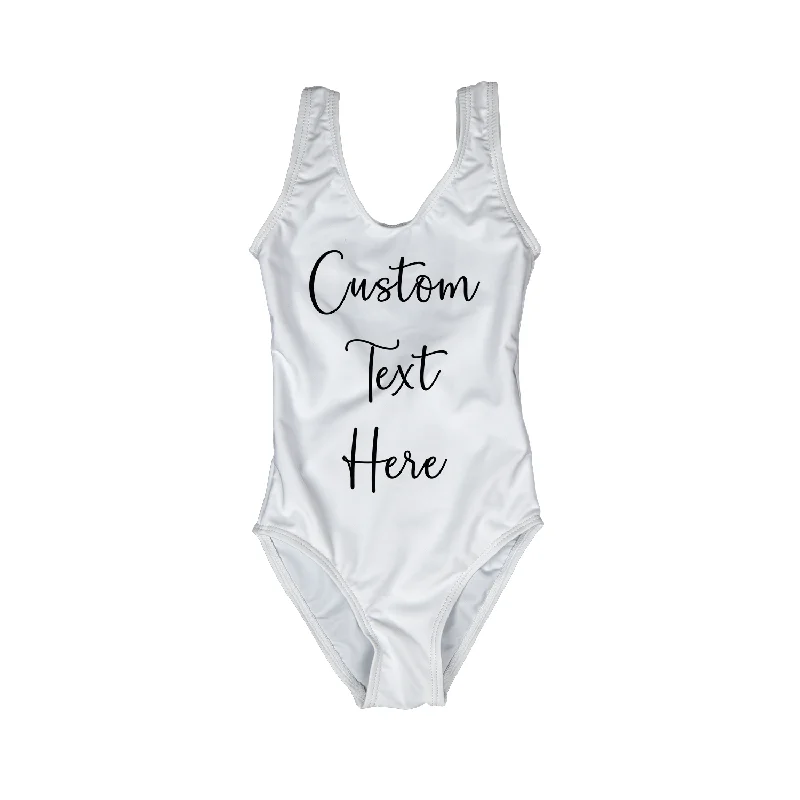 Custom Text White Kids/ Youth One Piece Swimsuit Modern High-Waisted Swimsuit