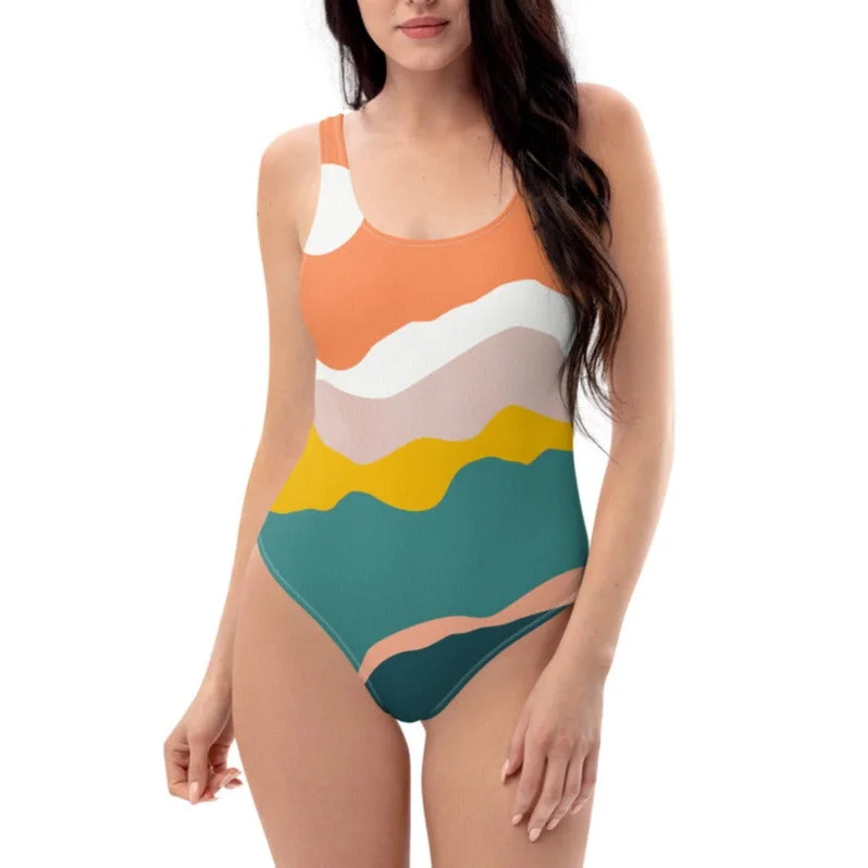 Death Valley Retro One-Piece Swimsuit Mesh Swimsuit Top