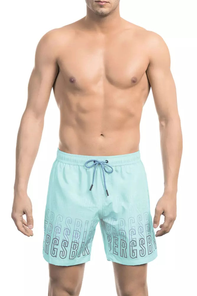 Bikkembergs Light Blue Polyester Men Swim Short Button-Front Swimsuit