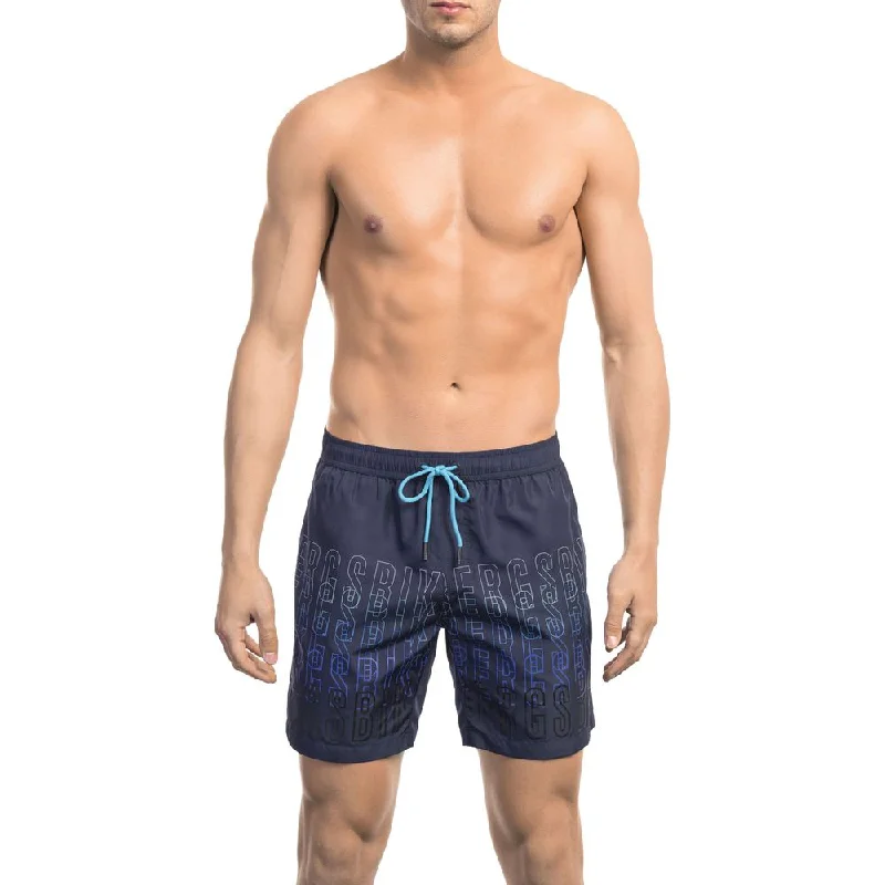 Bikkembergs Blue Polyester Men Swim Short Crisscross Back Swimsuit