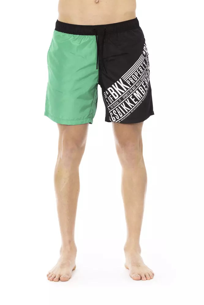 Bikkembergs Green Polyester Men Swim Short Shiny One-Piece Swimsuit