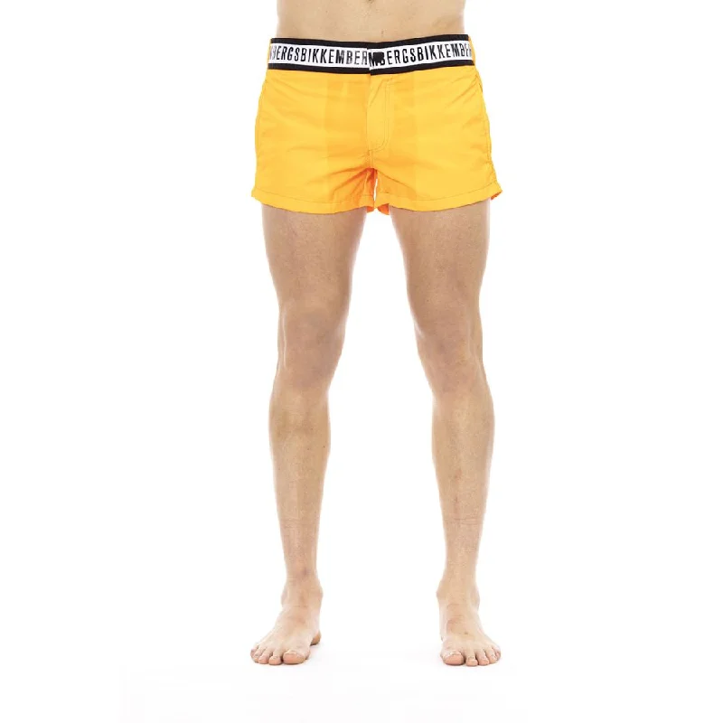 Bikkembergs Orange Polyamide Men Swim Short Mesh Detail Bikini
