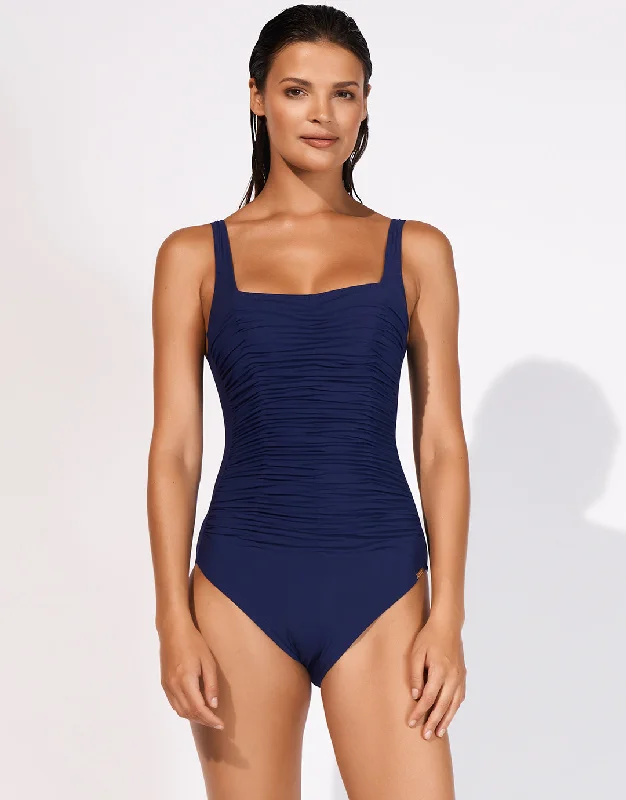 Elements Square Neck Swimsuit - Indigo Vintage Swimwear Look