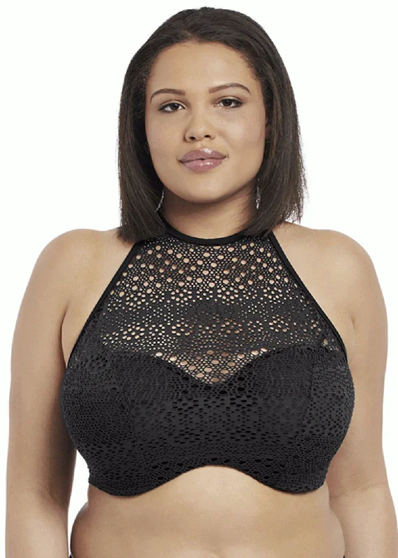 Elomi Indie Bikini Top with Bandeau High Neck Womens Swimwear in Black Sexy Monokini Swimsuit