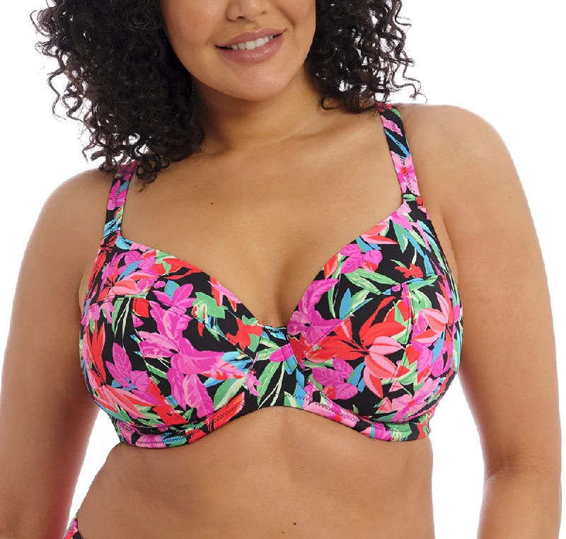 Elomi Swimwear Savaneta Black Tropical Plunge Bikini Top 801302 Comfortable Swim Dress Elomi Swimwear Savaneta Black Tropical Plunge Bikini Top 801302 Comfortable Swim Dress