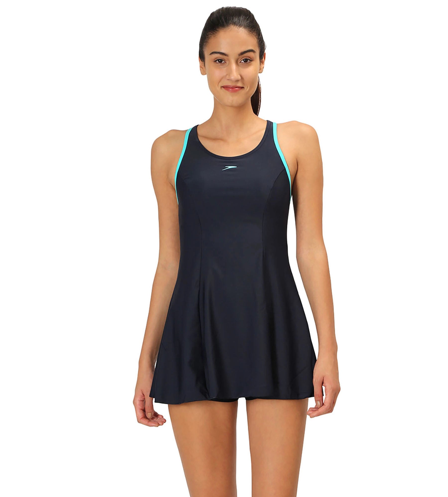 Women's Endurance 10 Racerback Swimdress - Navy & Bali Blue Adjustable Bikini Bottoms Women's Endurance 10 Racerback Swimdress - Navy & Bali Blue Adjustable Bikini Bottoms