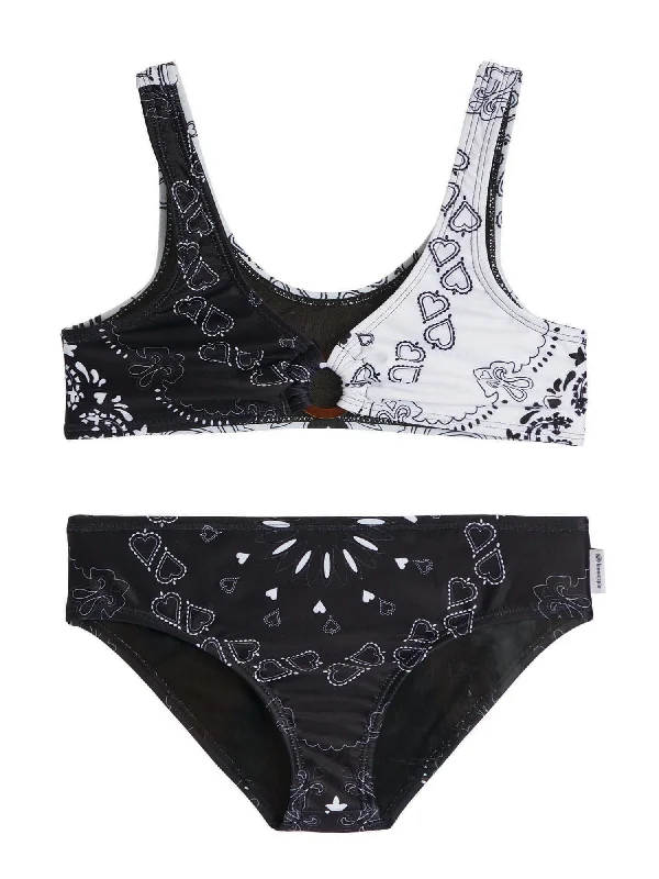 Crissy Printed Black and White Bikini Swimsuit Shiny One-Piece Swimsuit