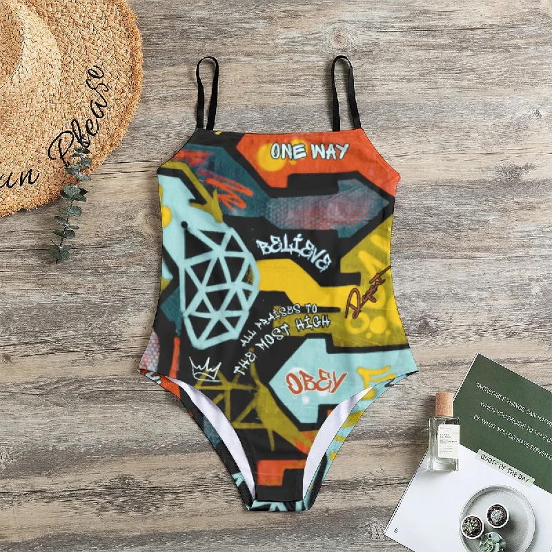 GRAFFITI GOD Halter Swimsuit Retro Swimwear Style