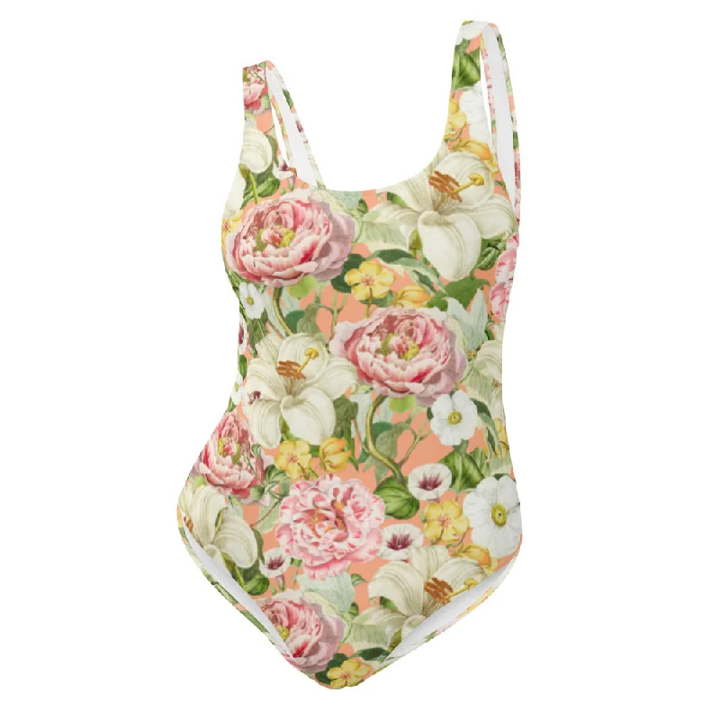 July Bloom Floral One-Piece Swimsuit Color-Block Bikini