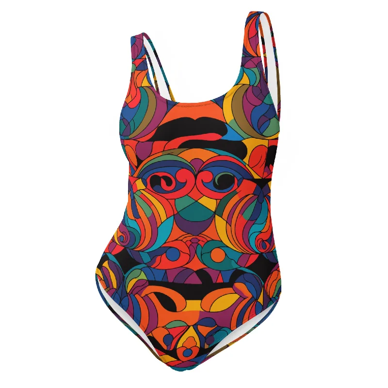 Kaleidoscopic One-Piece Swimsuit Floral Swimwear Set