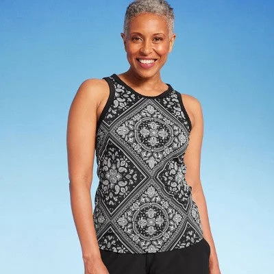 Lands' End Women's UPF 50 Bandana Print High Neck Tankini Top - Black S Strapless Swimsuit Top Lands' End Women's UPF 50 Bandana Print High Neck Tankini Top - Black S Strapless Swimsuit Top