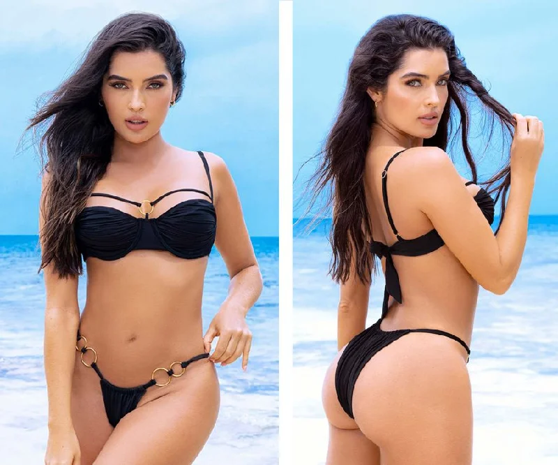 Mapale 67006 Underwired Two Piece Swimsuit Color Black Floral Bikini Top