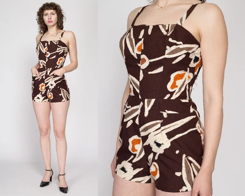 Medium 60s Hawaiian Batik One Piece Swimsuit Swim Dress with Belt