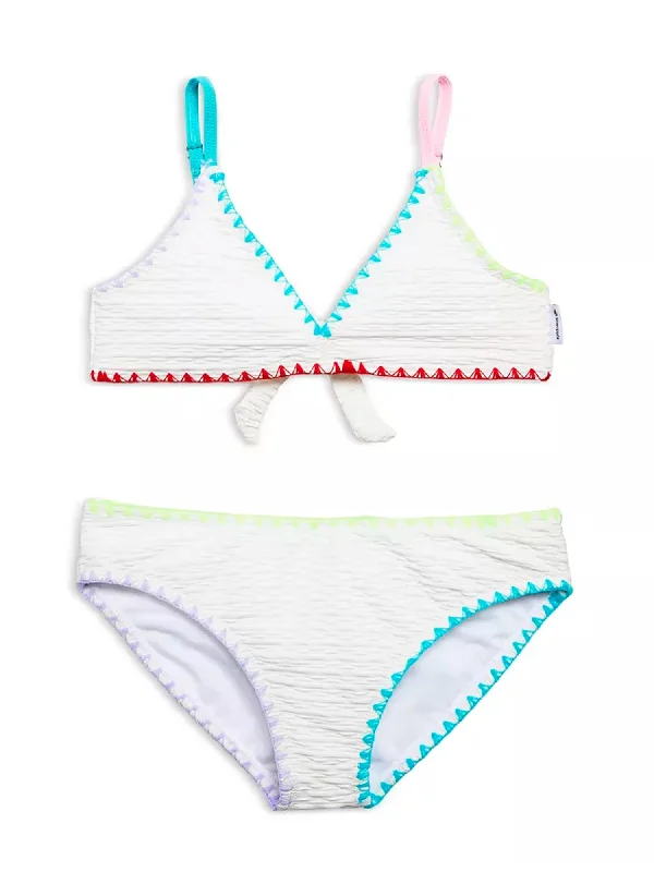 Larissa Embroidered Trim Bikini Swimsuit Set Mesh Swimsuit Top