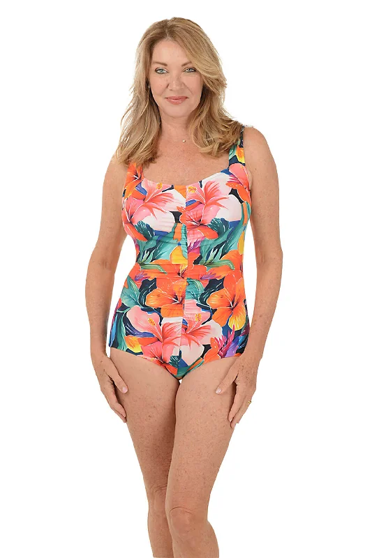 Hibiscus Honey Girl Leg Swimsuit Sporty Racerback Swimsuit