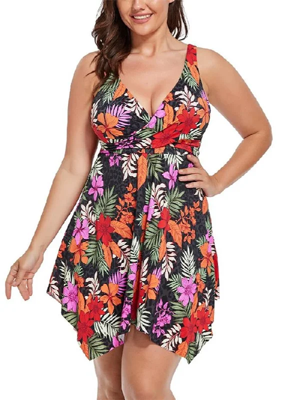 Multi Floral Two Piece Handkerchief Swimdress set Reversible Bikini Set