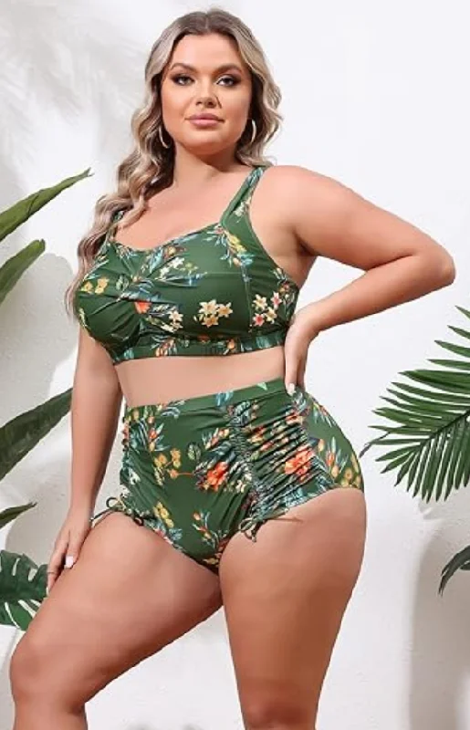 Ruched Tummy Control High Waist Bikini Set Two Piece Swimwear Green Reversible Bikini Set Ruched Tummy Control High Waist Bikini Set Two Piece Swimwear Green Reversible Bikini Set