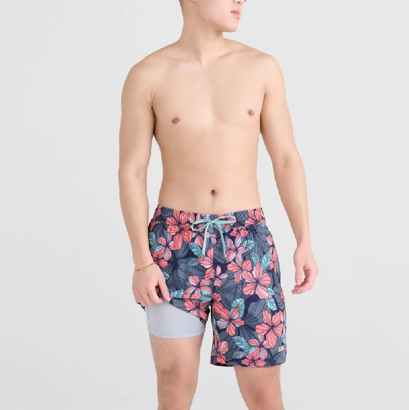 Saxx Swimwear Oh Buoy 2N1 Volley Deep Jungle Maritime Print Mens 7" Swim Short SW04L Adjustable Swim Top Saxx Swimwear Oh Buoy 2N1 Volley Deep Jungle Maritime Print Mens 7" Swim Short SW04L Adjustable Swim Top