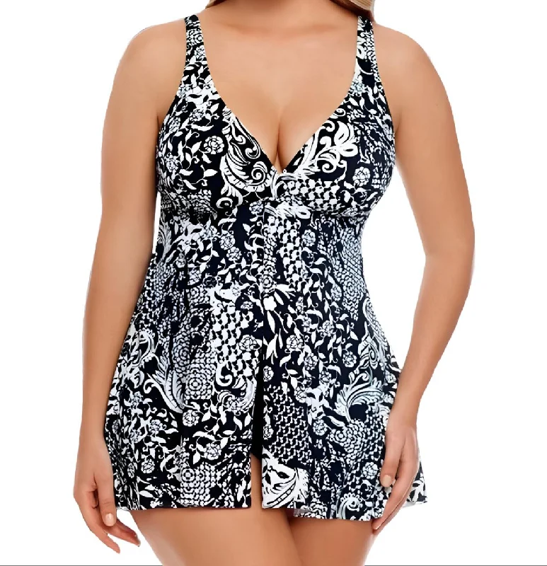 SHAPE SOLVER Women's Black Mix It Up Flyway One Piece Swim Dress #16687 24 NWT Stylish Cover-Up Set SHAPE SOLVER Women's Black Mix It Up Flyway One Piece Swim Dress #16687 24 NWT Stylish Cover-Up Set
