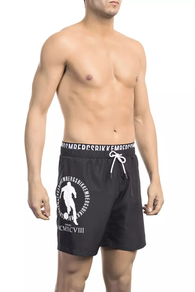 Bikkembergs Black Polyester Men Swim Short Modern High-Waisted Swimsuit