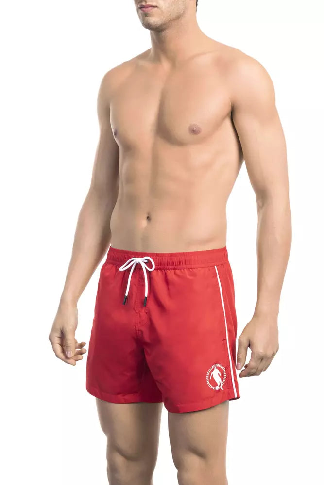 Bikkembergs Red Polyester Men Swim Short Elegant Ruffled Bikini