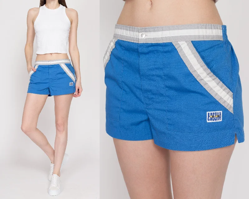 Small 80s Laguna Blue Mini Swim Shorts Unisex Solid Color Swimsuit
