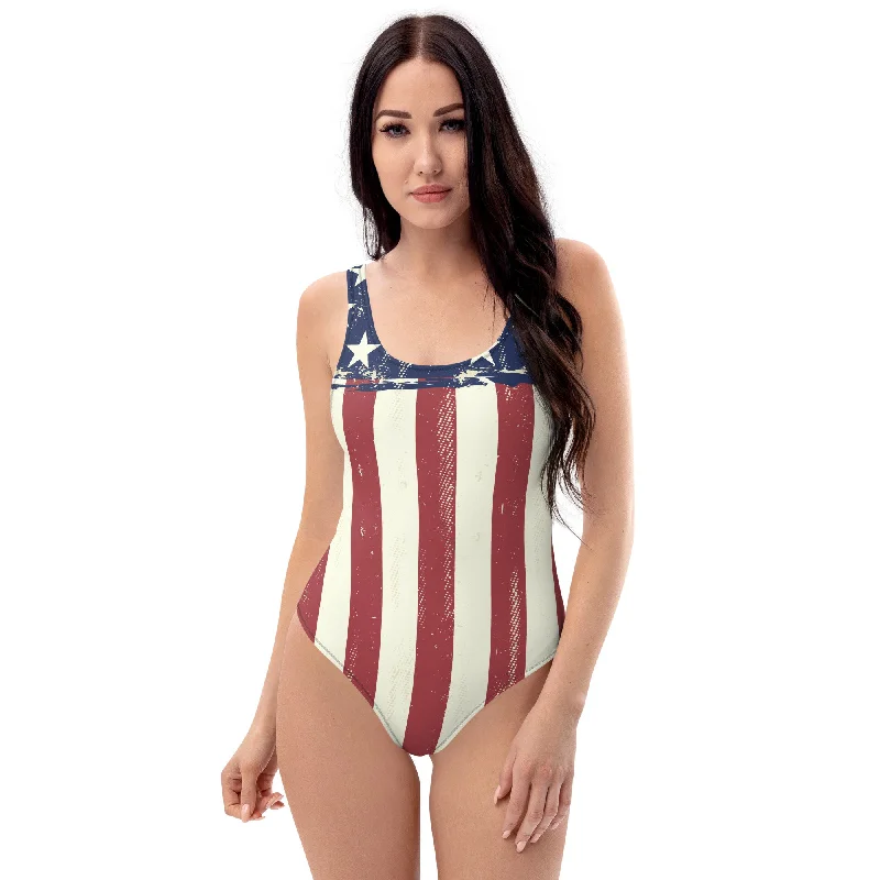Stars and Bars American Flag Handmade One-Piece Swimsuit Sexy Swimwear Set