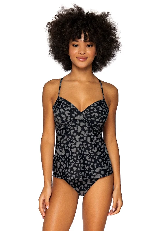 SUNSETS FEARLESS FELINE CROSSROADS TANKINI TOP Tropical Print Bikini