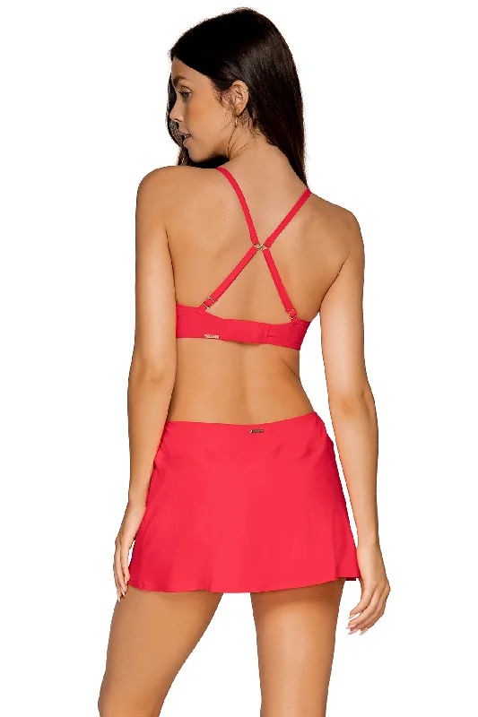 Sunsets Geranium Sporty Swim Skirt Bottom Strappy Back Bikini