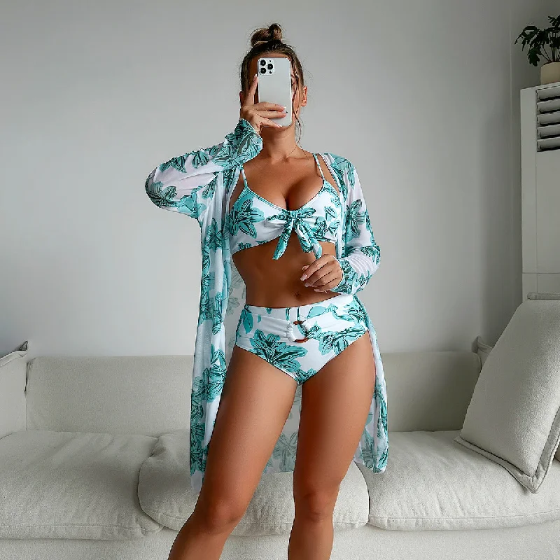 Swimsuit Women Two Piece Printed Long Sleeve Internet Celebrity Bikini Three Piece Swimsuit Monokini Swimsuit Design Swimsuit Women Two Piece Printed Long Sleeve Internet Celebrity Bikini Three Piece Swimsuit Monokini Swimsuit Design