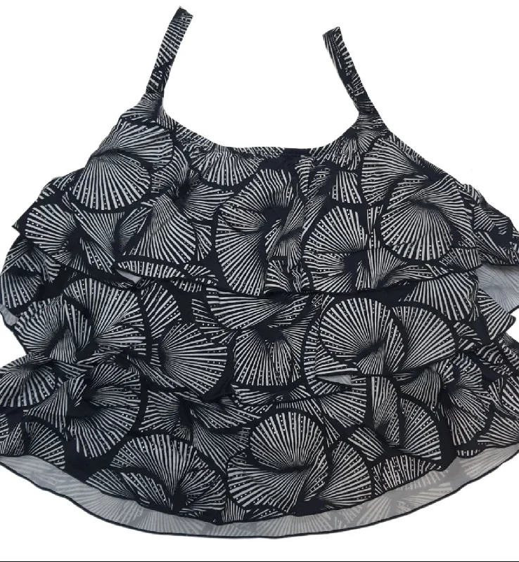 T.H.E. Women's Black Triple Tier Round Neck Tankini Swim Top #4380 22 NWT Button-Front Swimsuit T.H.E. Women's Black Triple Tier Round Neck Tankini Swim Top #4380 22 NWT Button-Front Swimsuit