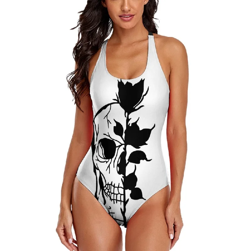 This Exquisite Skull Rose Floral Pattern Ladies One Piece Swimsuit Stylish Beachwear Set This Exquisite Skull Rose Floral Pattern Ladies One Piece Swimsuit Stylish Beachwear Set