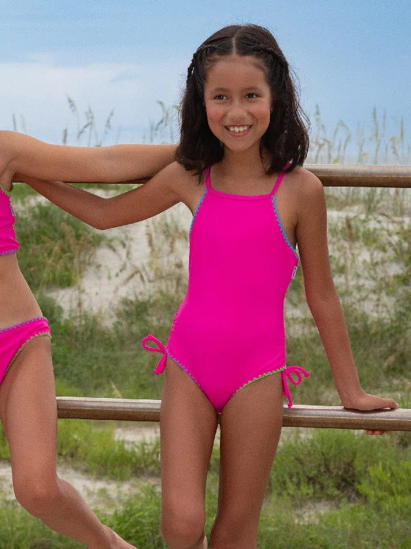 Varity Textured One Piece Swimsuit with Embroidery Trim Full Coverage Swimsuit