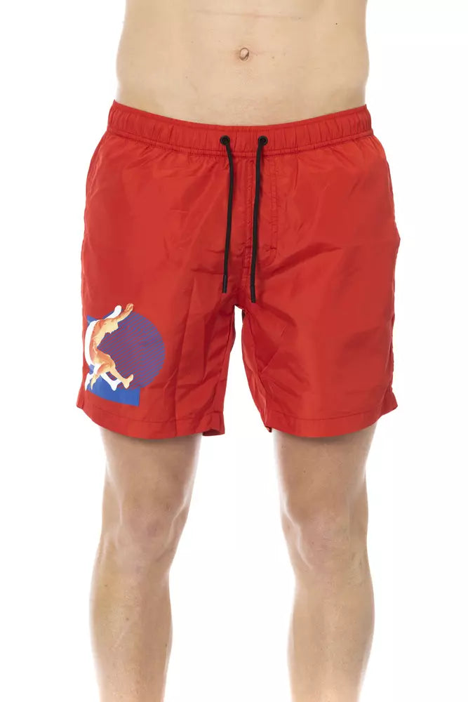 Bikkembergs Red Polyester Men Swim Short Retro Swimwear Style