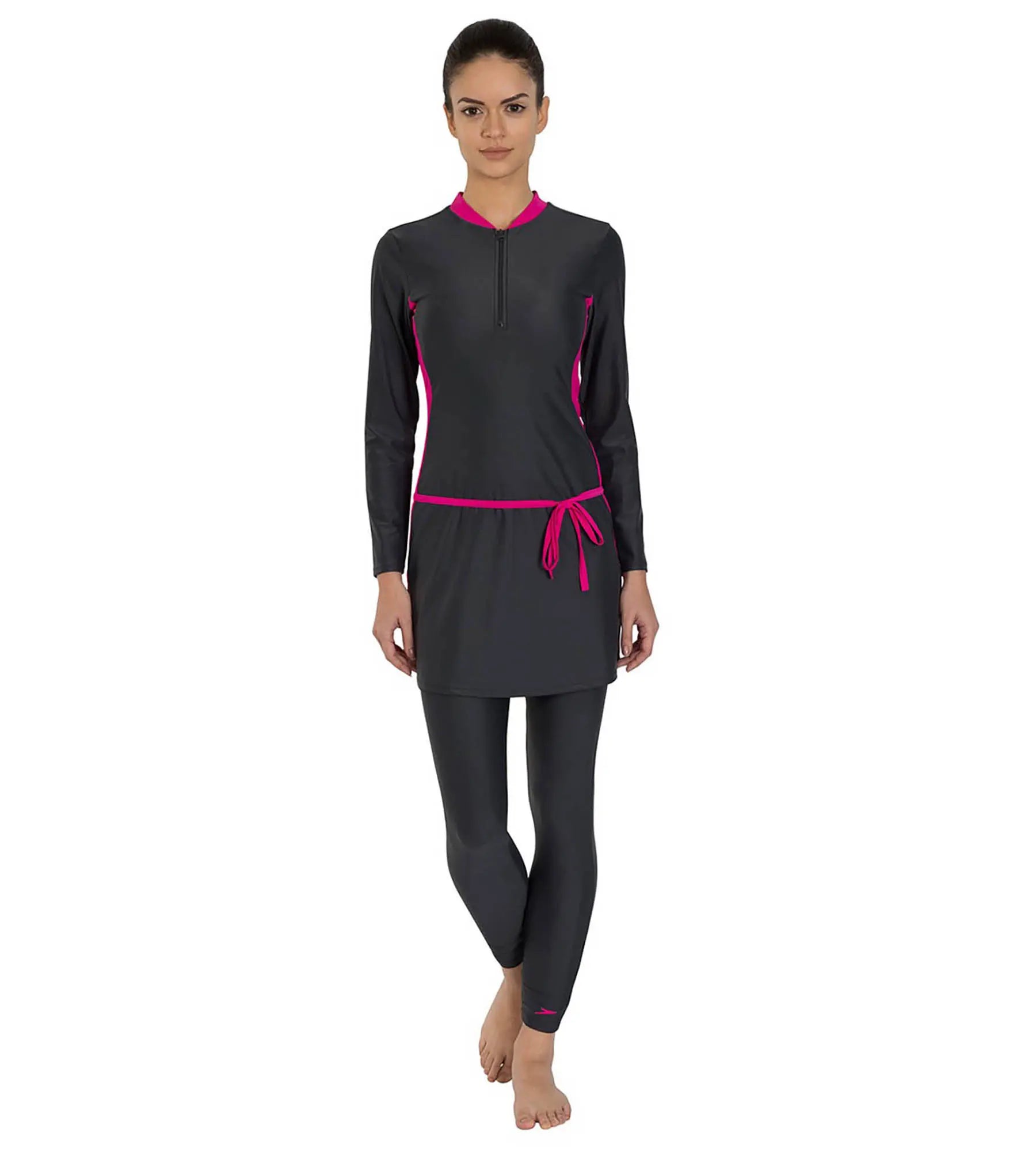 Women's Endurance 10 Two Piece Full Body Suit Swimwear - Oxid Grey & Electric Pink High-Cut One-Piece Women's Endurance 10 Two Piece Full Body Suit Swimwear - Oxid Grey & Electric Pink High-Cut One-Piece