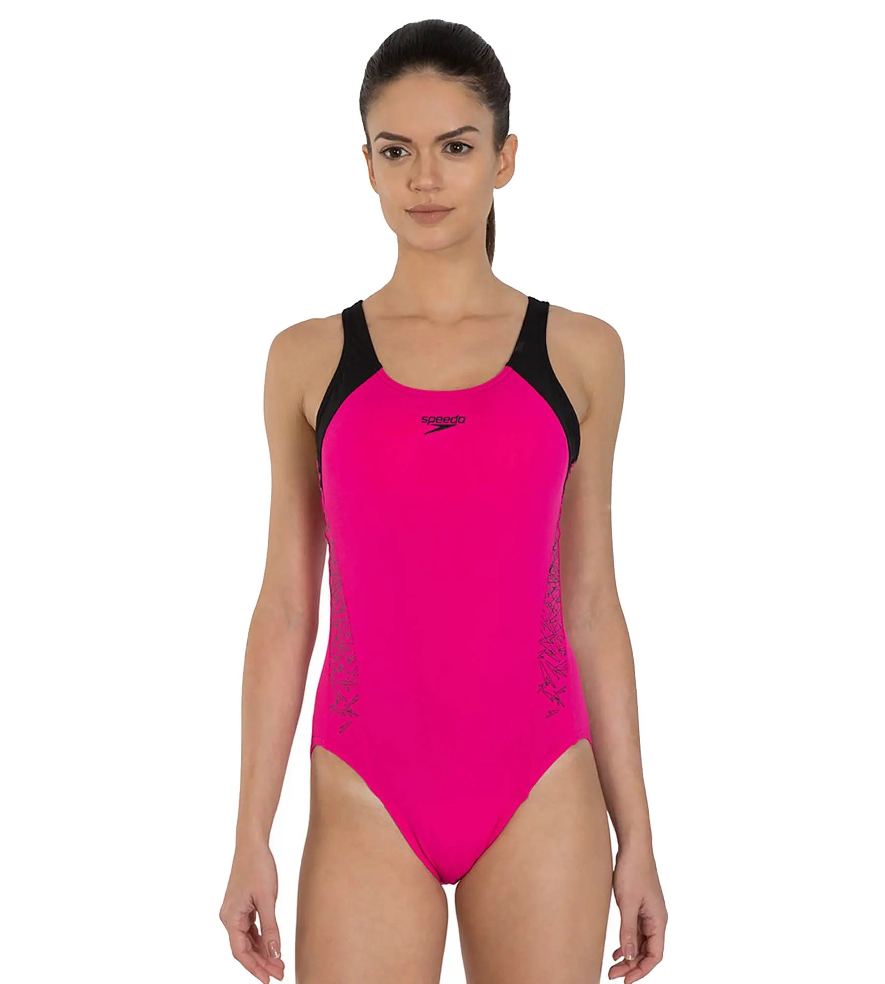 Women's Endurance+ Boom Splice Racerback One Piece Swimwear - Electric Pink & Black Retro-Inspired Bikini Set Women's Endurance+ Boom Splice Racerback One Piece Swimwear - Electric Pink & Black Retro-Inspired Bikini Set