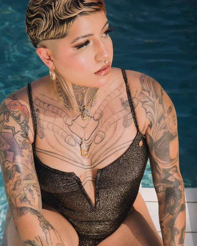 Women's Supreme One Piece Swimsuit - Gold Sparkle Vintage Swimwear Look
