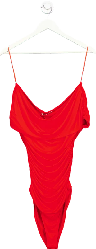 Zara Red Ruched Swimsuit UK L Modern High-Waisted Swimsuit