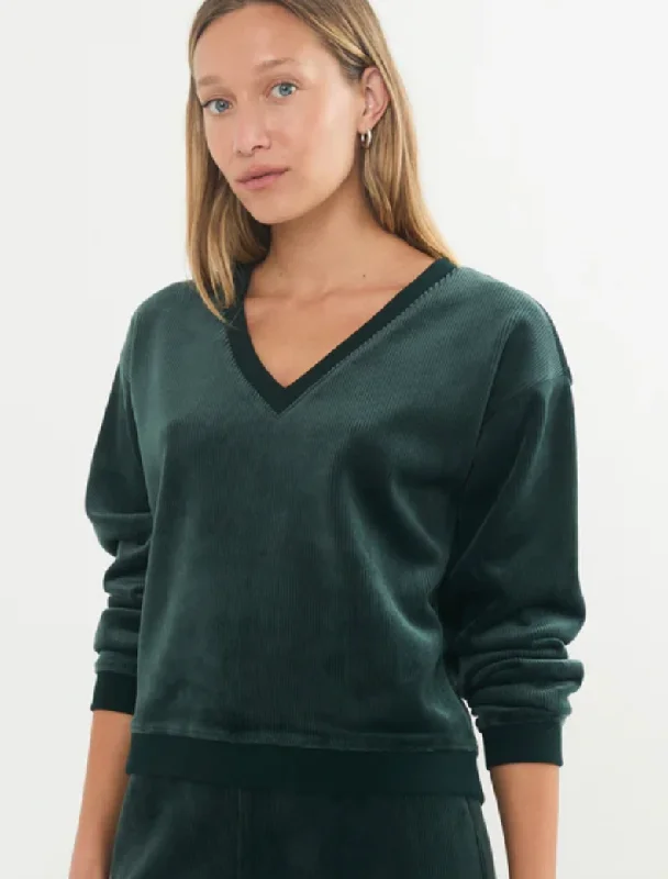 Women's Velour Corduroy V Neck Sweatshirt Hoodie with Magnetic Closure Innovative Modern Women's Velour Corduroy V Neck Sweatshirt Hoodie with Magnetic Closure Innovative Modern