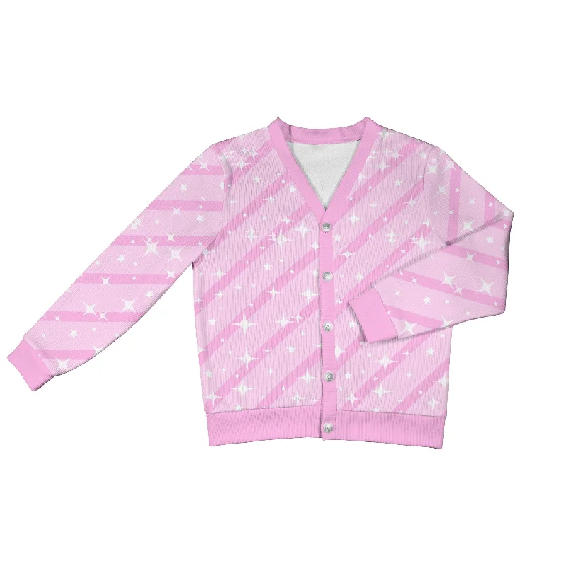 Bubblegum Bunny Pink Stripes Women's Ribbed Button Up Cardigan Collared Crew Neck Turtle Neck Bubblegum Bunny Pink Stripes Women's Ribbed Button Up Cardigan Collared Crew Neck Turtle Neck