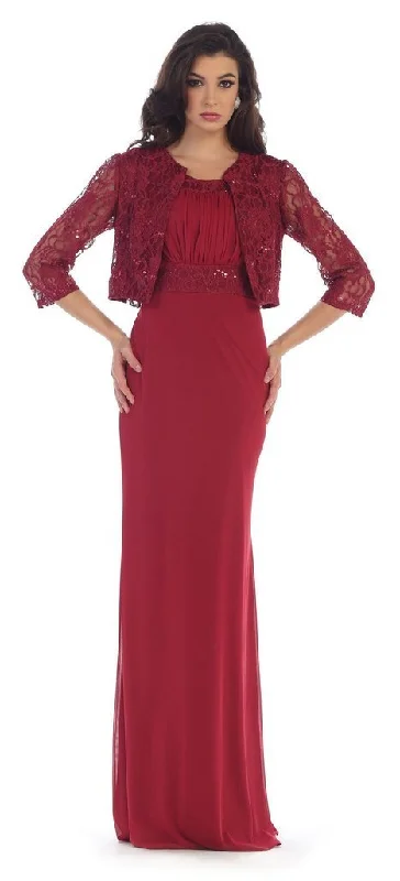 May Queen - MQ1450 Sleeveless Sequins Chiffon Dress with Lace Jacket Tiered Jacket Buttoned Jacket Zippered Jacket May Queen - MQ1450 Sleeveless Sequins Chiffon Dress with Lace Jacket Tiered Jacket Buttoned Jacket Zippered Jacket